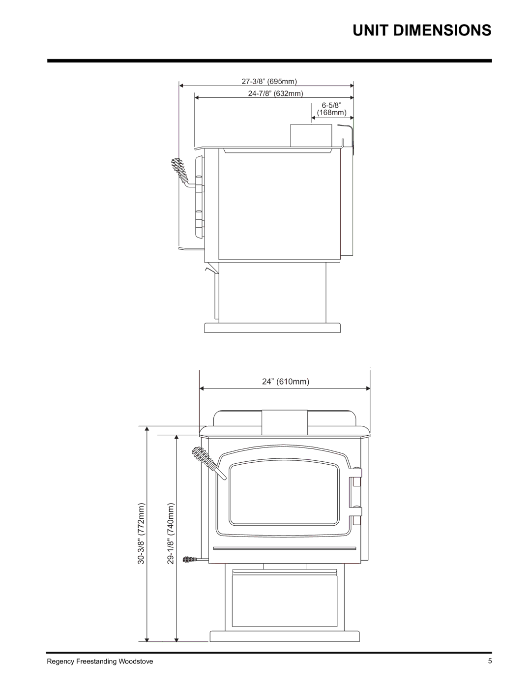 Regency F2402M manual Unit Dimensions 