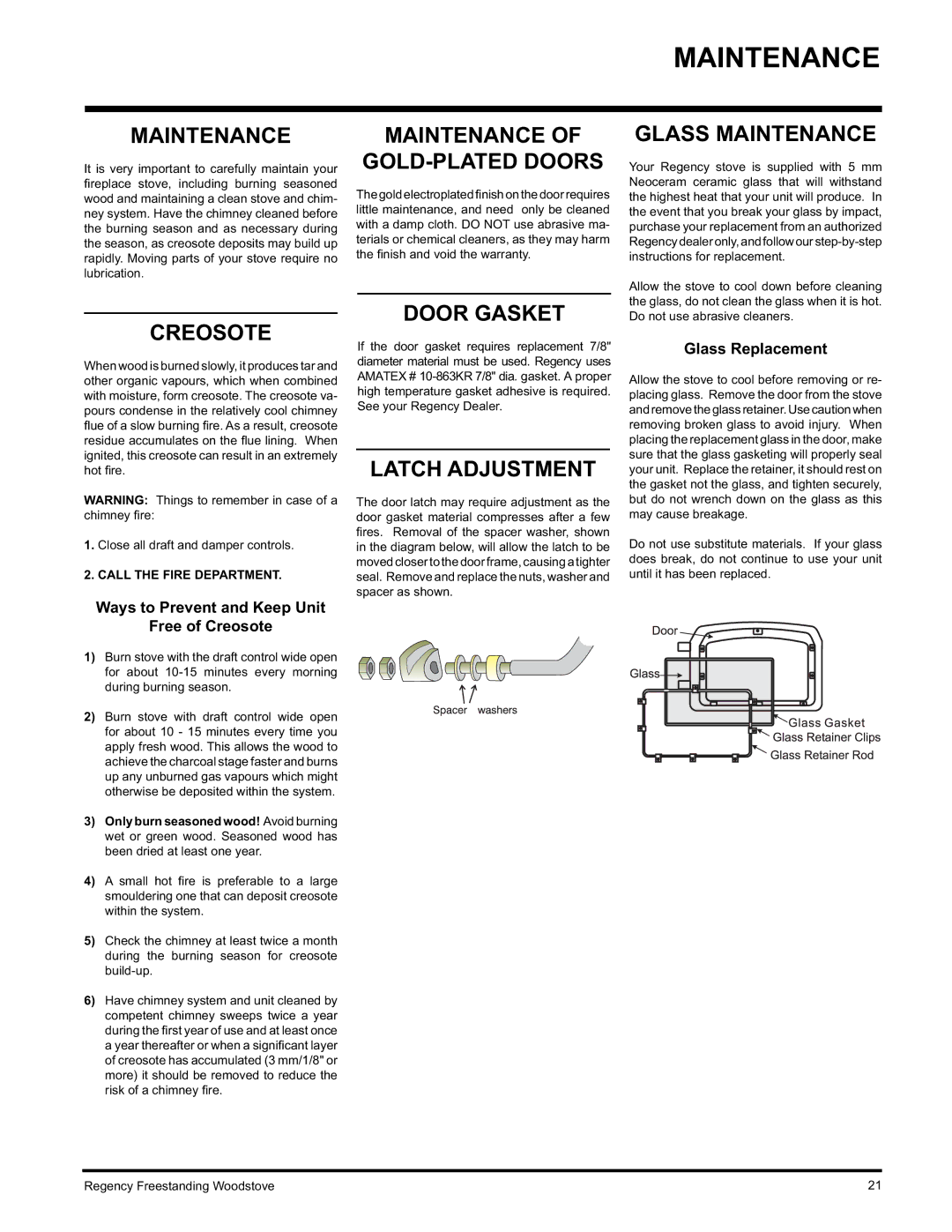 Regency F3100L, F1100S, S3100L installation manual Maintenance 