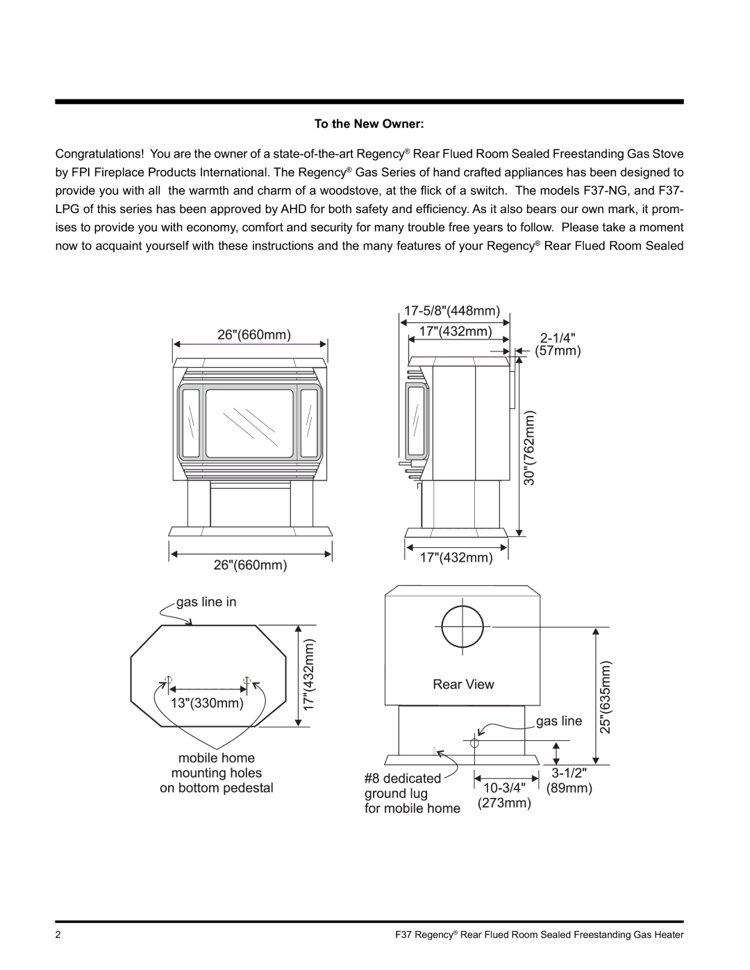 Regency F37-NG, F37-LPG installation manual To the New Owner 