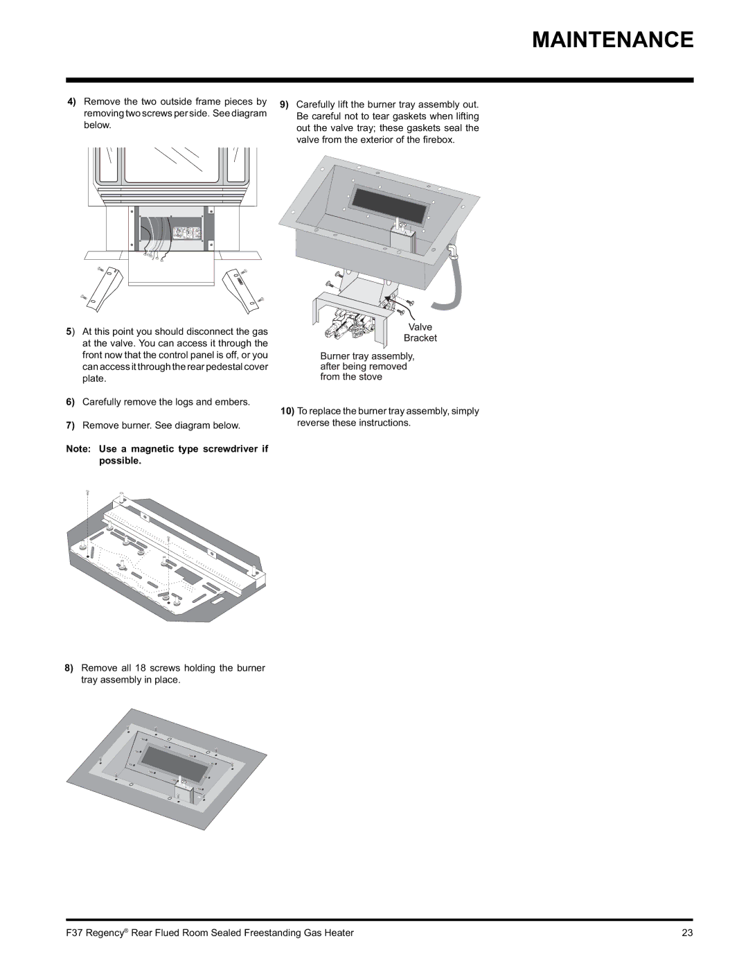 Regency F37-LPG, F37-NG installation manual Maintenance 