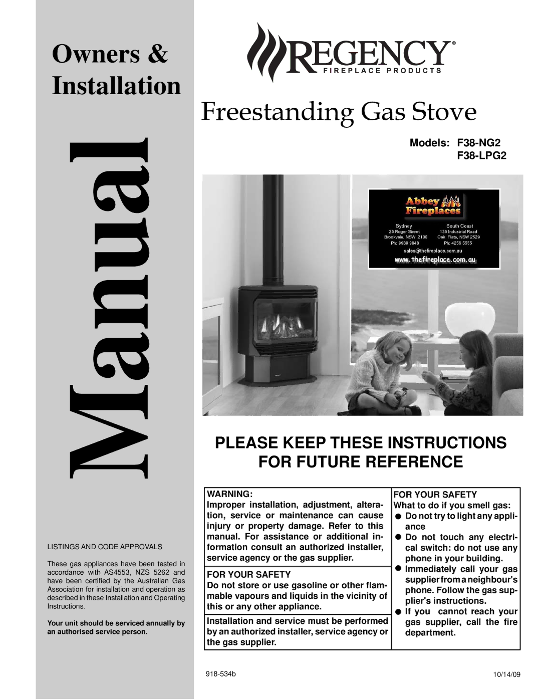 Regency F38-LPG2, F38-NG2 installation manual Manual, Please Keep These Instructions For Future Reference 