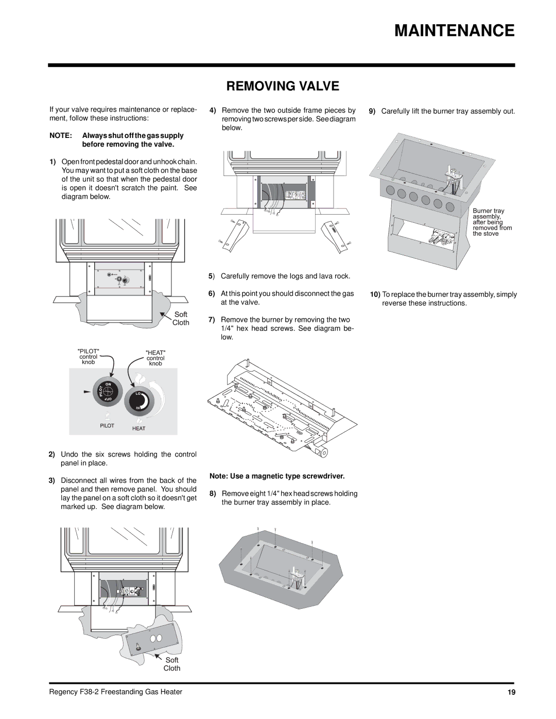 Regency F38-LPG2, F38-NG2 installation manual Removing Valve 