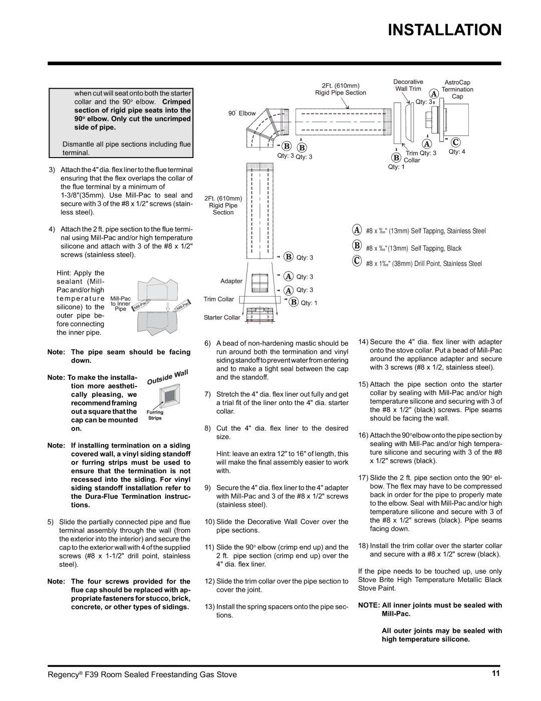 Regency F39-LPG, F39-NG installation manual Installation 