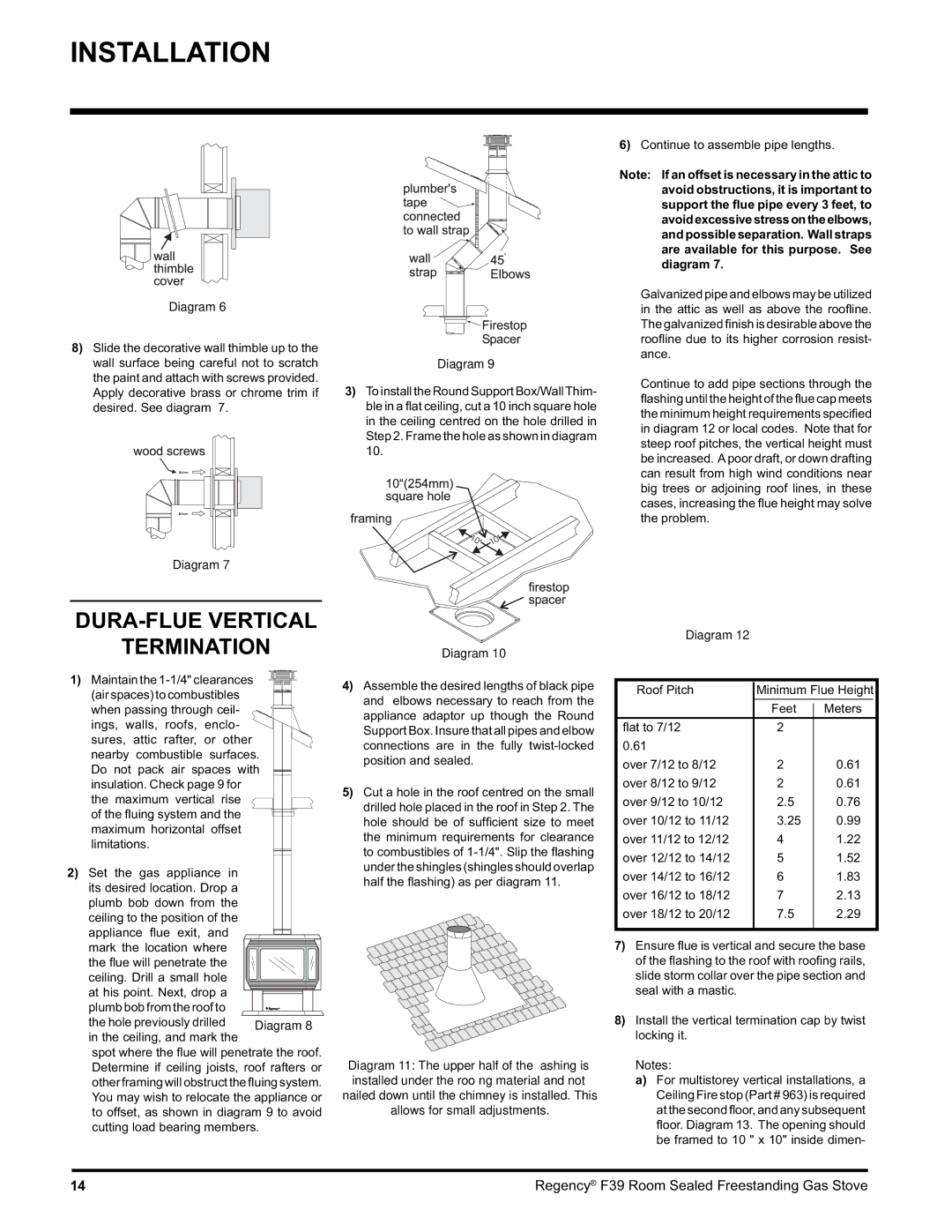 Regency F39-NG, F39-LPG installation manual DURA-FLUE Vertical Termination, Hole previously drilled in the ceiling, and mark 