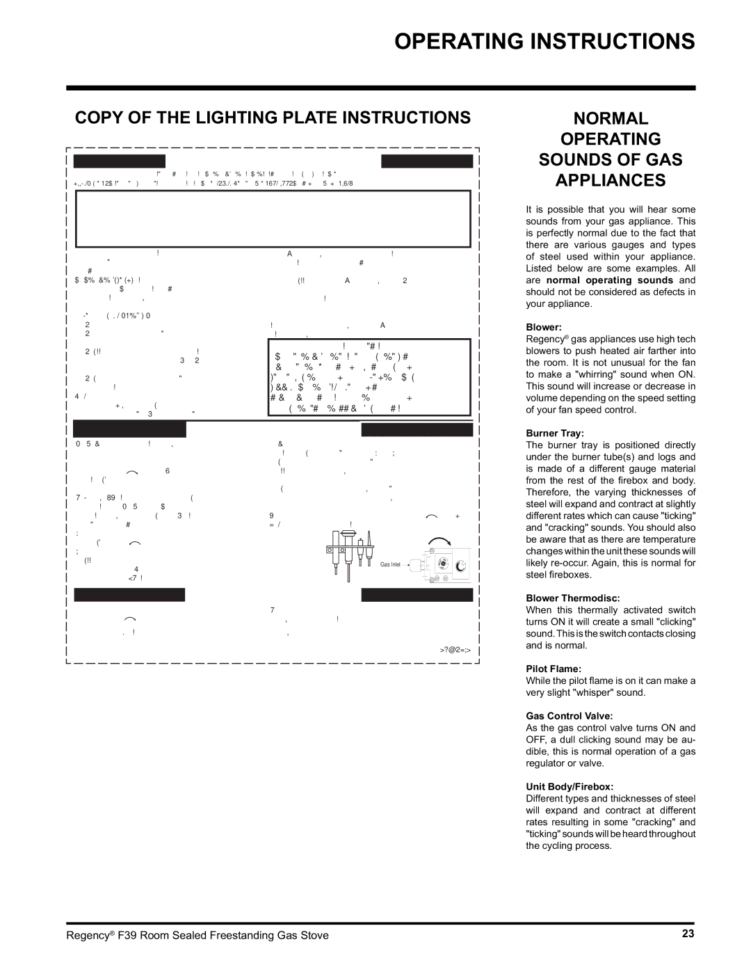 Regency F39-LPG, F39-NG Copy of the Lighting Plate Instructions, Normal Operating Sounds of GAS Appliances 