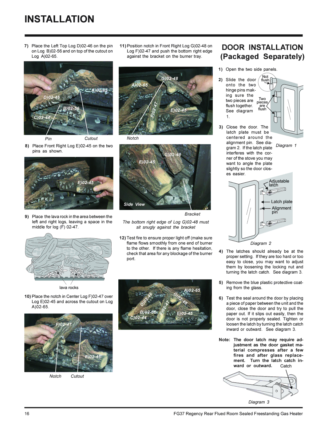 Regency FG37-LPG, FG37-NG installation manual PinCutout, Notch Cutout 