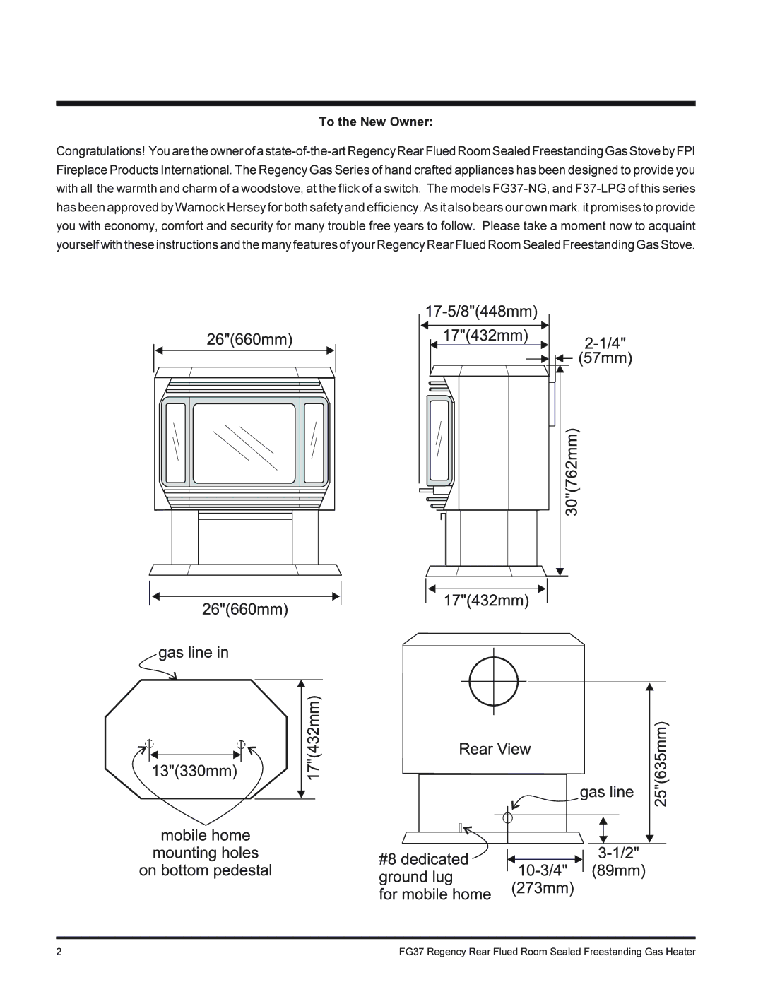 Regency FG37-LPG, FG37-NG installation manual To the New Owner 