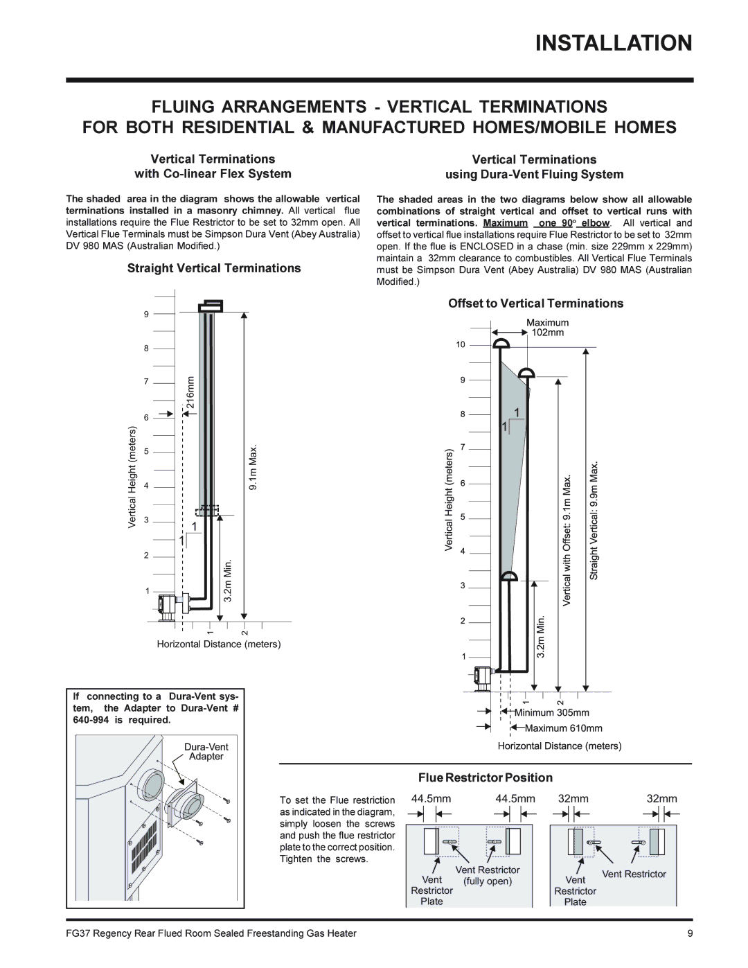 Regency FG37-NG, FG37-LPG Vertical Terminations With Co-linear Flex System, Offset to Vertical Terminations 