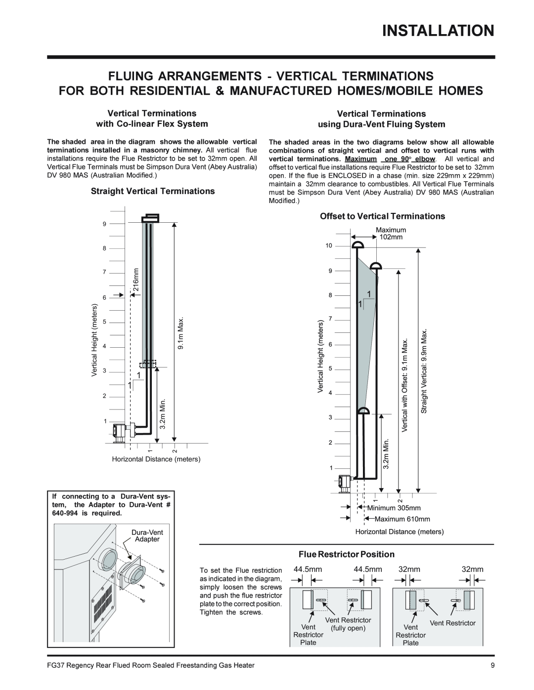 Regency FG37-NG, FG37-LPG Fluing Arrangements - Vertical Terminations, Vertical Terminations with Co-linearFlex System 