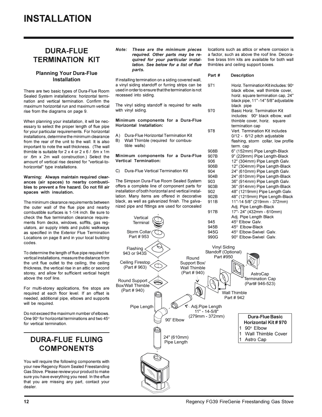 Regency FG39-LPG, FG39-NG DURA-FLUE Termination KIT, DURA-FLUE Fluing Components, Planning Your Dura-Flue Installation 