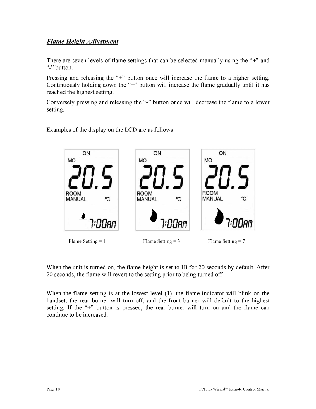 Regency FireWizard operating instructions Flame Height Adjustment 