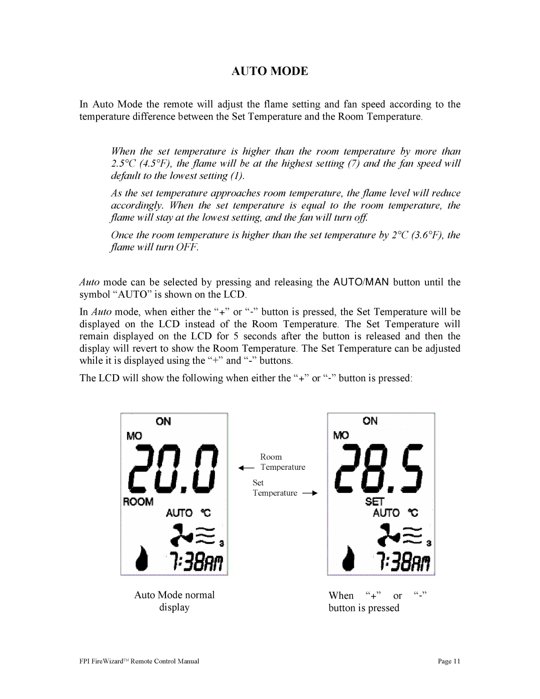 Regency FireWizard operating instructions Auto Mode 