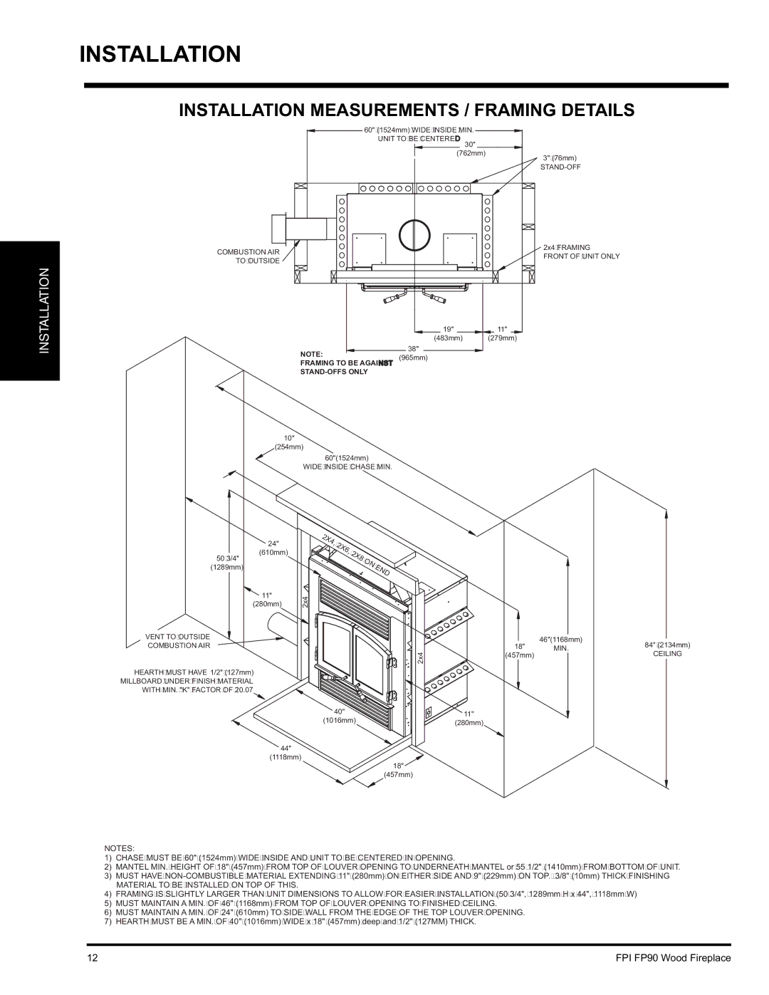 Regency FP90 installation manual Installation Measurements / Framing Details, On E 