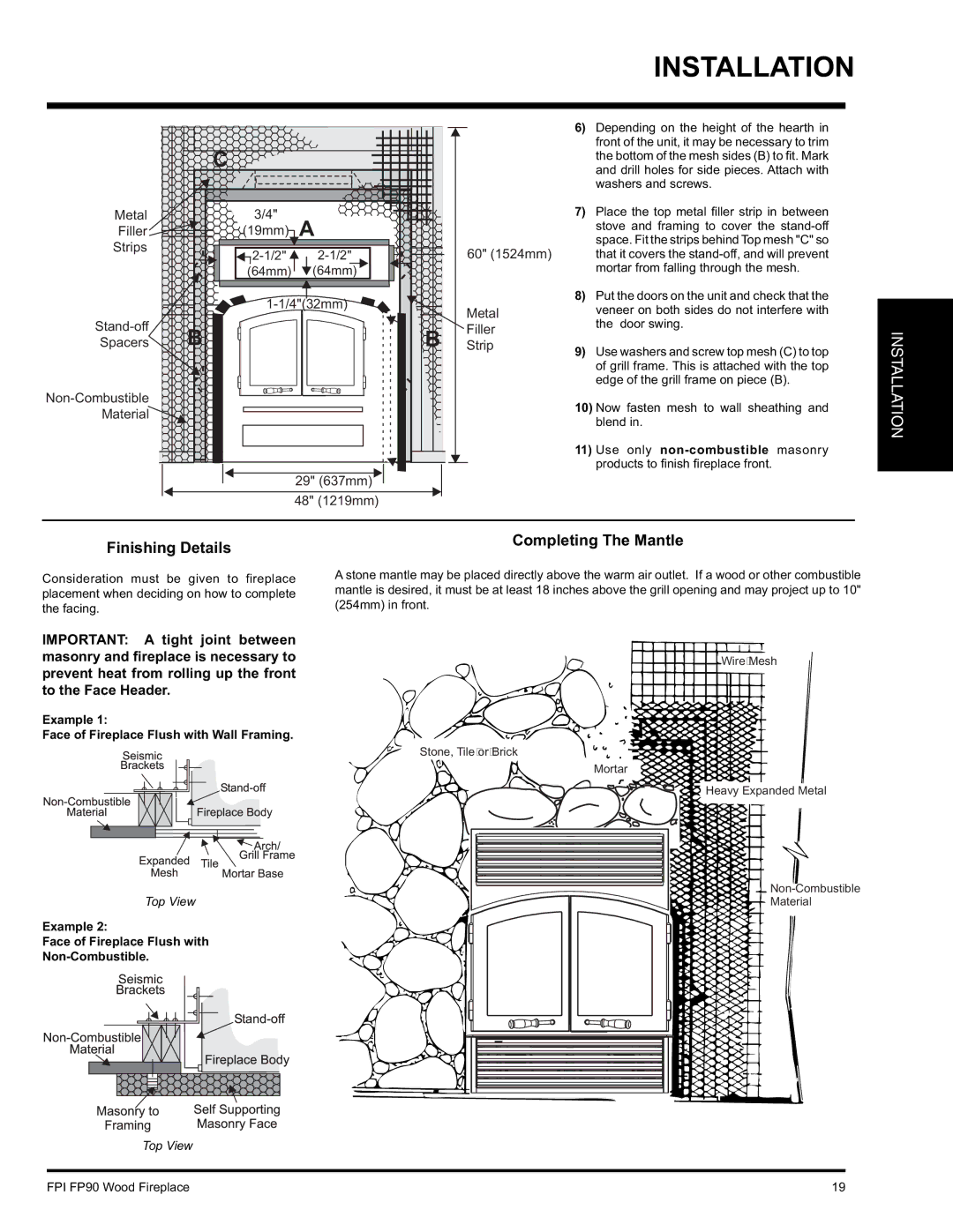 Regency FP90 installation manual Finishing Details, Completing The Mantle 