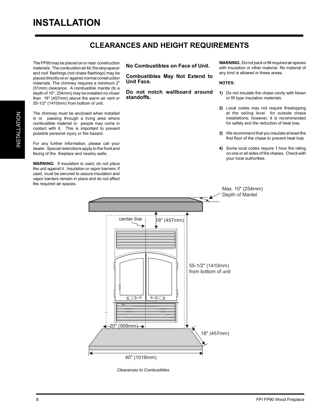 Regency FP90 installation manual Clearances and Height Requirements 