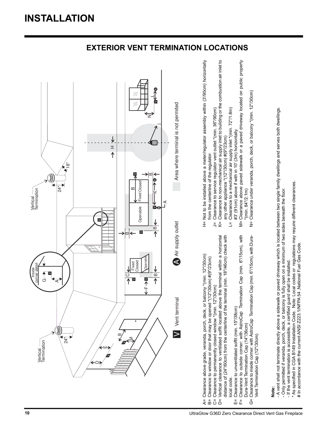 Regency G36D-LP PROPANE, G36D-NG NATURAL GAS installation manual Vent, Air supply outlet 