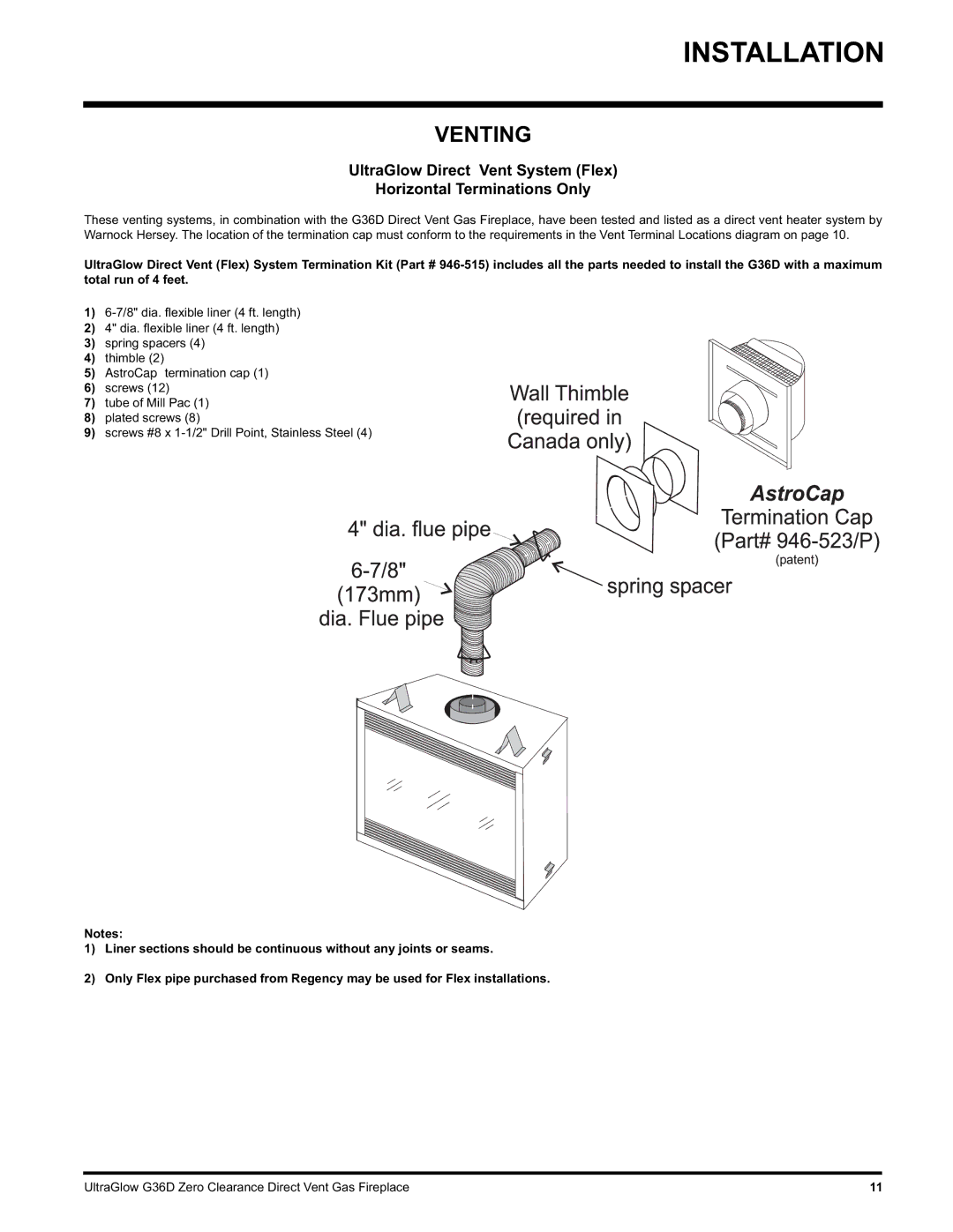 Regency G36D-NG NATURAL GAS, G36D-LP PROPANE installation manual Venting 