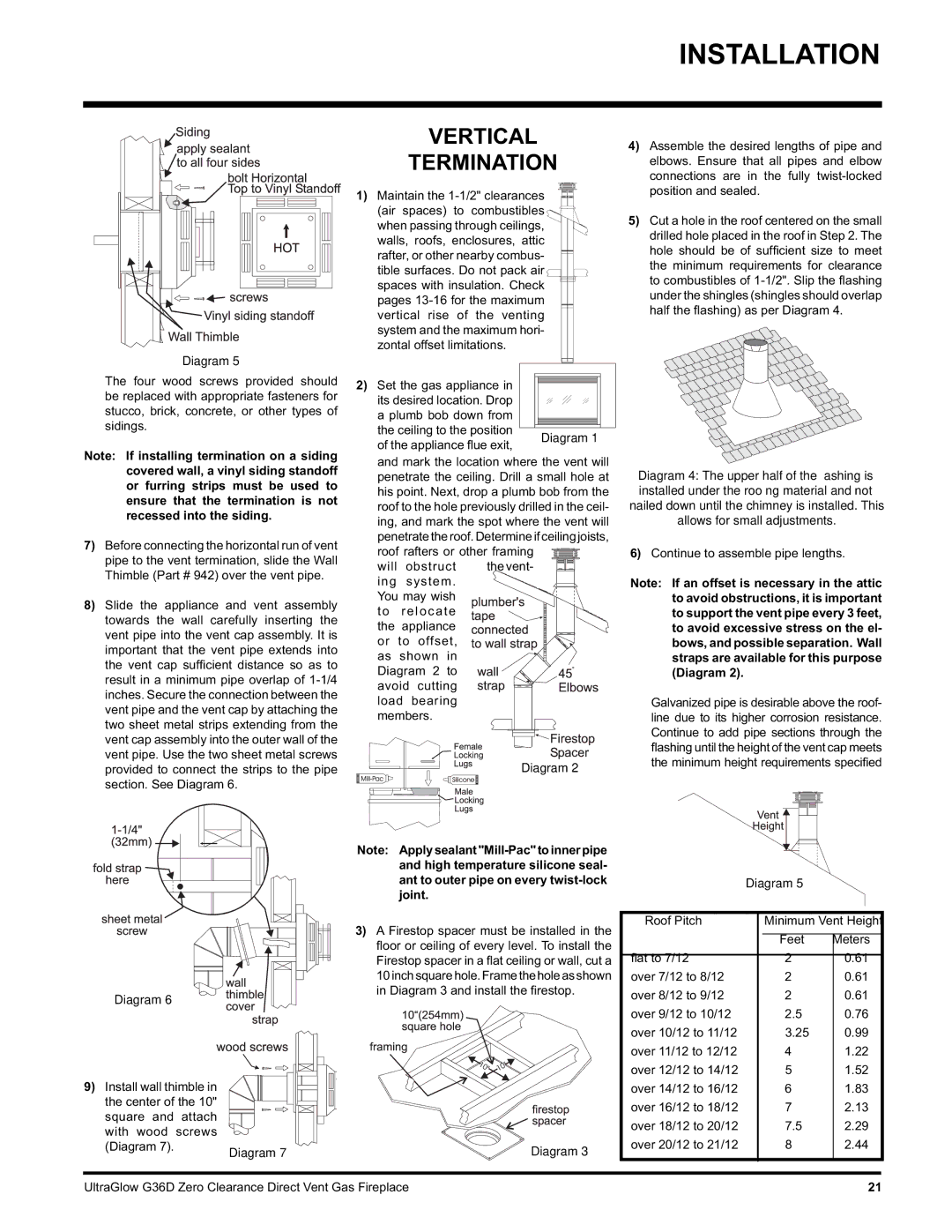 Regency G36D-NG NATURAL GAS, G36D-LP PROPANE installation manual Vertical Termination, Continue to assemble pipe lengths 