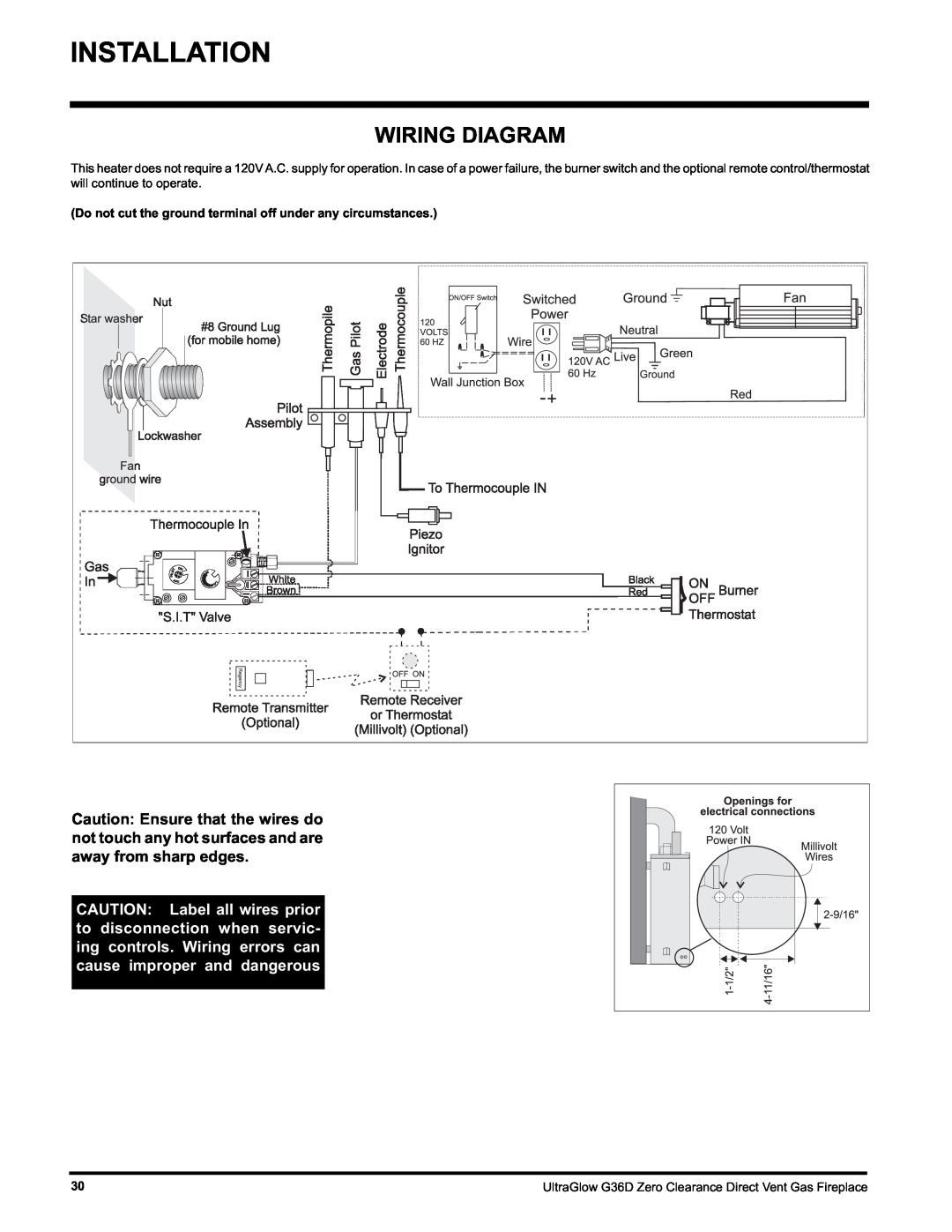 Regency G36D-LP PROPANE, G36D-NG NATURAL GAS installation manual Wiring Diagram, Installation 