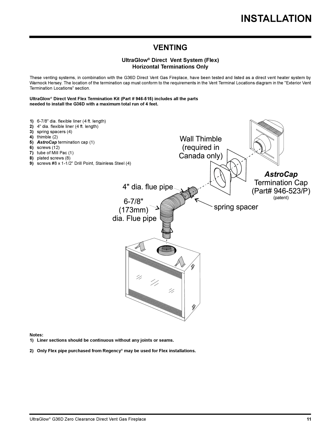 Regency G36D installation manual Venting 