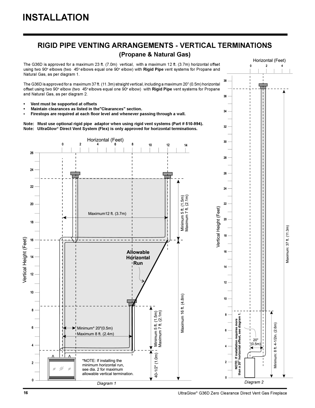 Regency G36D installation manual Rigid Pipe Venting Arrangements Vertical Terminations, Diagram 