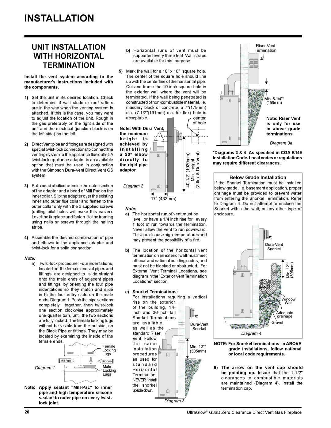 Regency G36D installation manual I g h t Achieved, Diagram 3a, Snorkel Terminations 