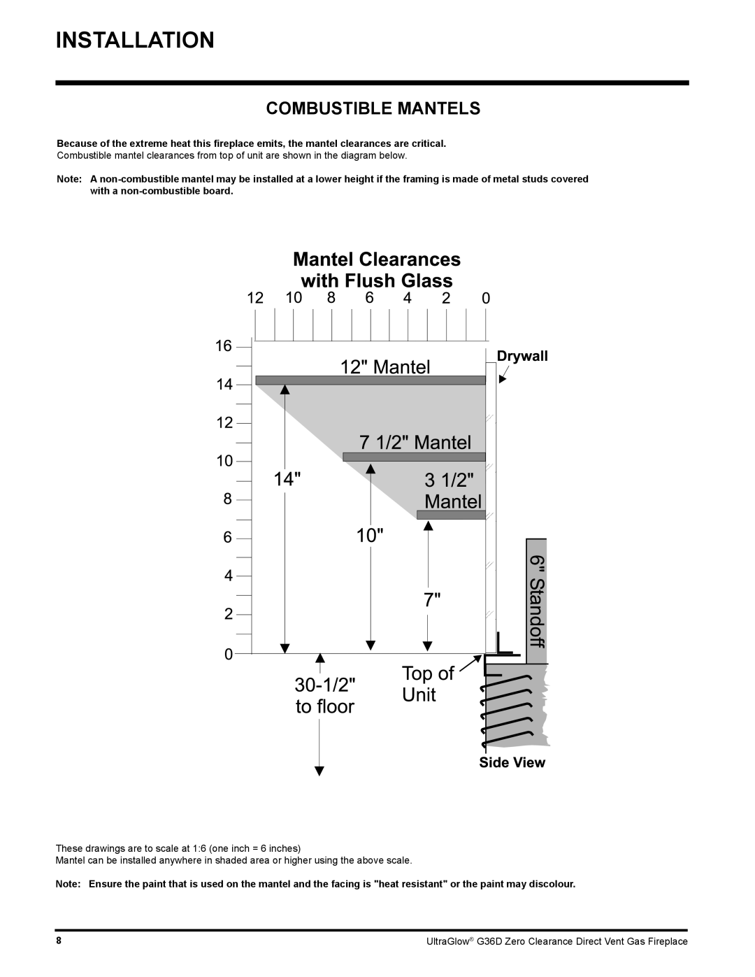 Regency G36D installation manual Combustible Mantels 