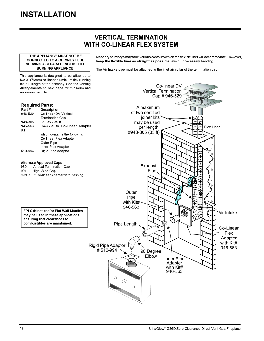 Regency G36D installation manual Vertical Termination With Co-Linearflex System, Installation 
