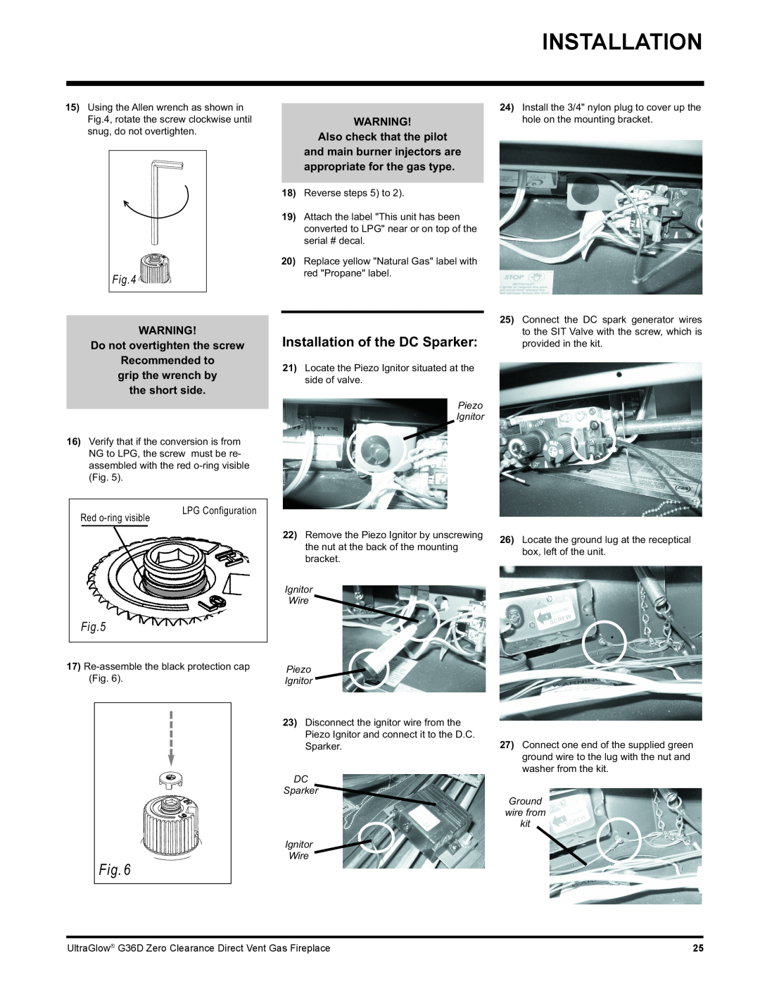 Regency G36D installation manual Installation of the DC Sparker 