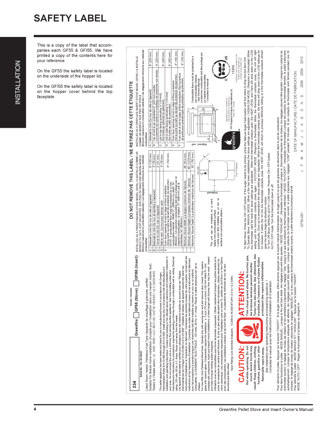 Regency GFI55 owner manual Safety Label, Étiquettecette Pasretirez 