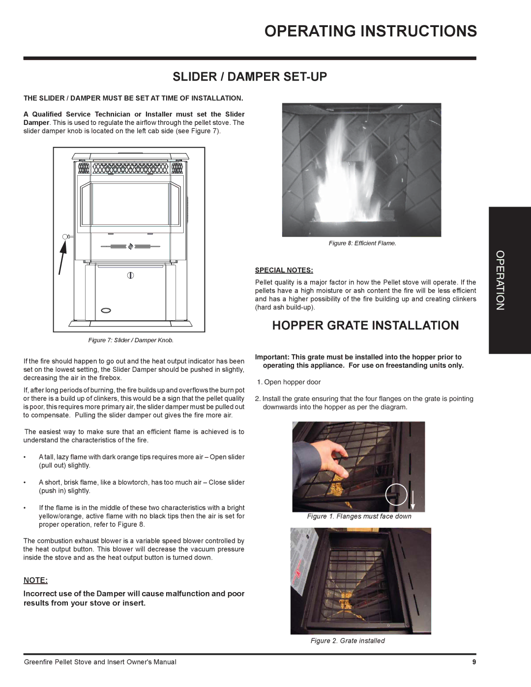 Regency GFI55 Slider / Damper SET-UP, Hopper Grate Installation, Slider / Damper Must be SET AT Time of Installation 