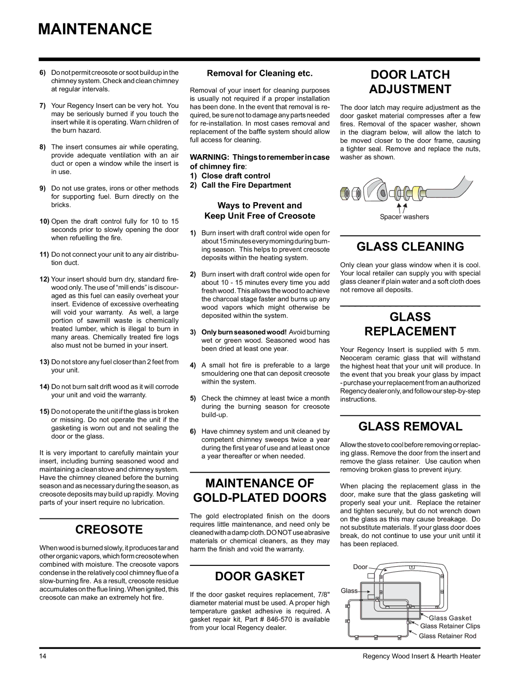 Regency I1100S, H2100, I3100L installation manual Maintenance 