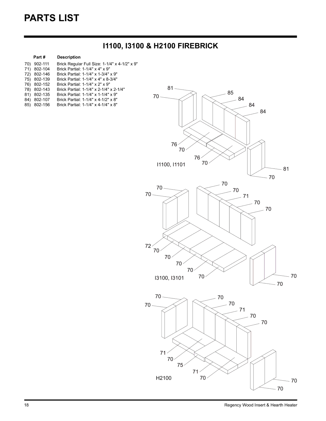 Regency I3100L, I1100S installation manual I1100, I3100 & H2100 Firebrick 