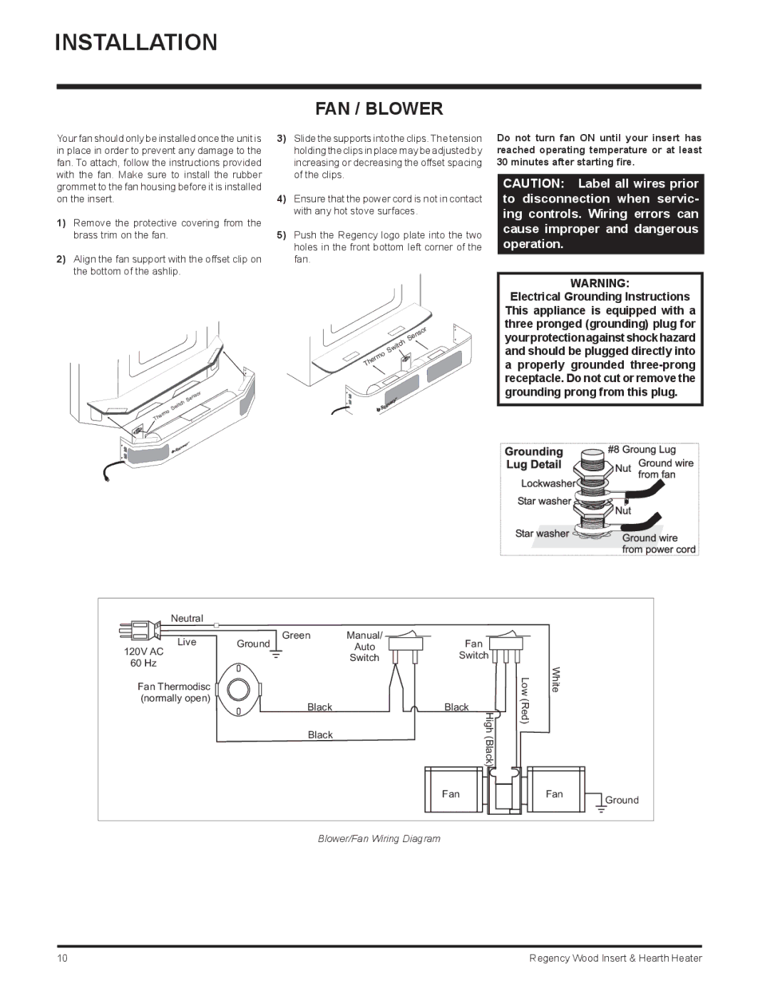 Regency H2100, I3100L installation manual FAN / Blower 