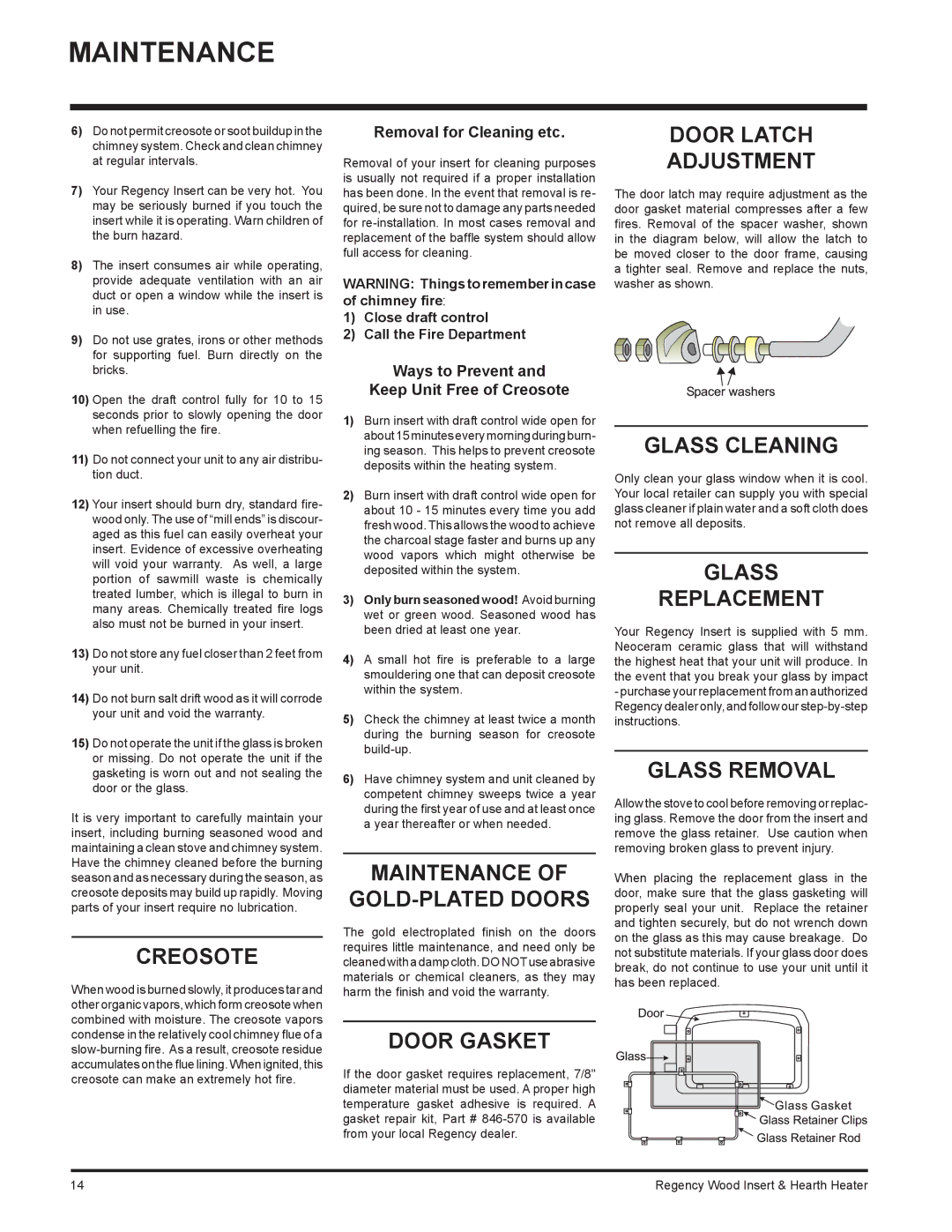 Regency H2100, I3100L installation manual Maintenance 