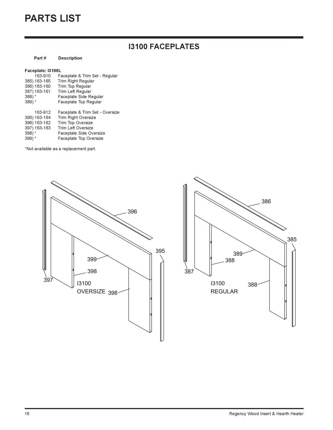 Regency H2100 installation manual I3100 Faceplates, Faceplate I3100L 