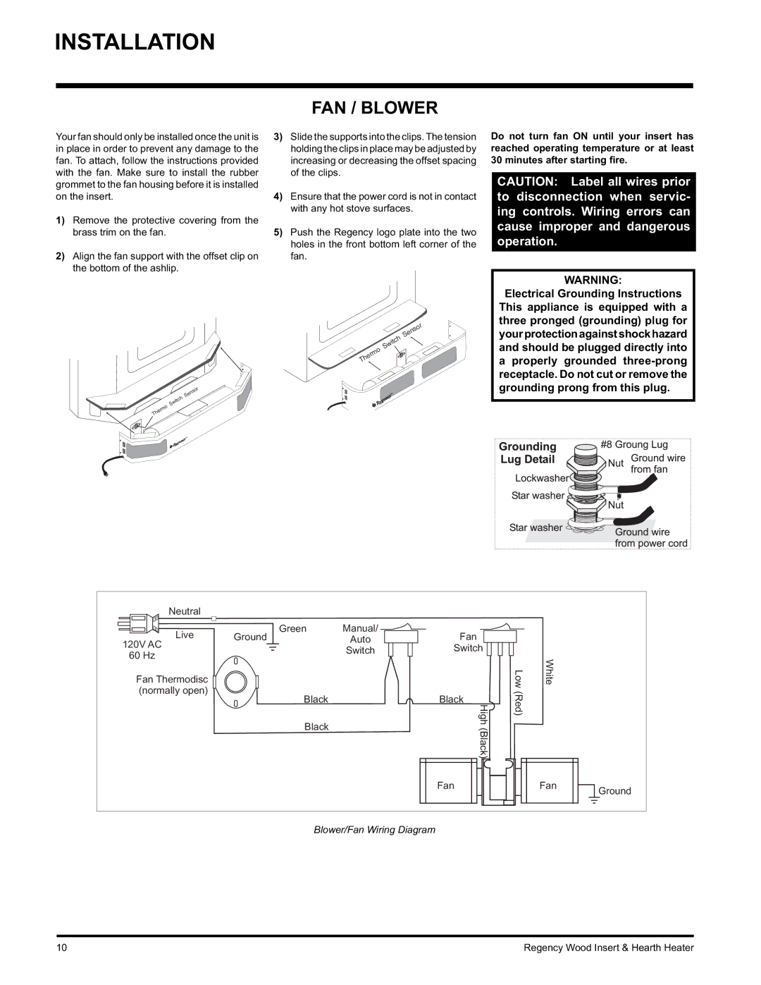 Regency I1100S installation manual FAN / Blower 