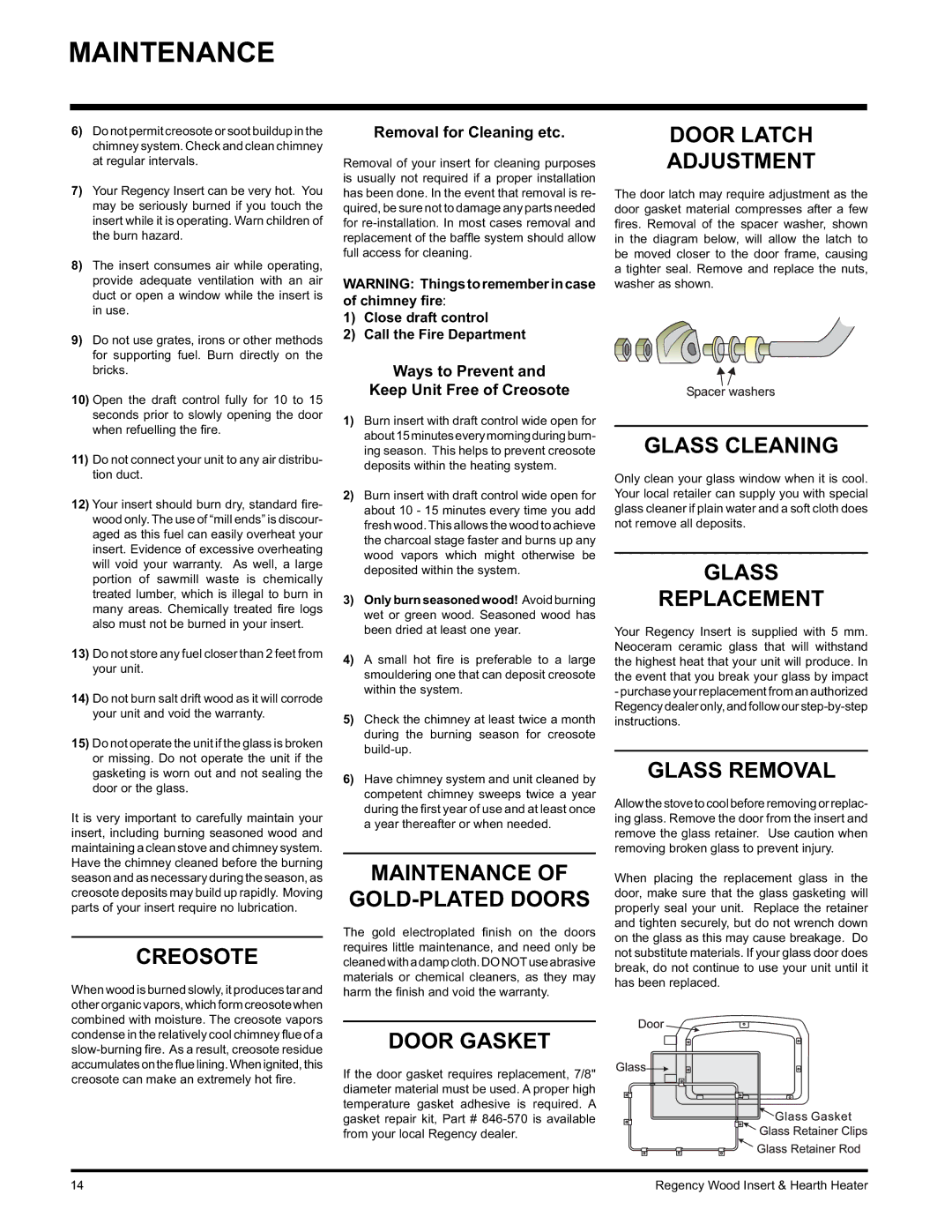 Regency I1100S installation manual Maintenance 