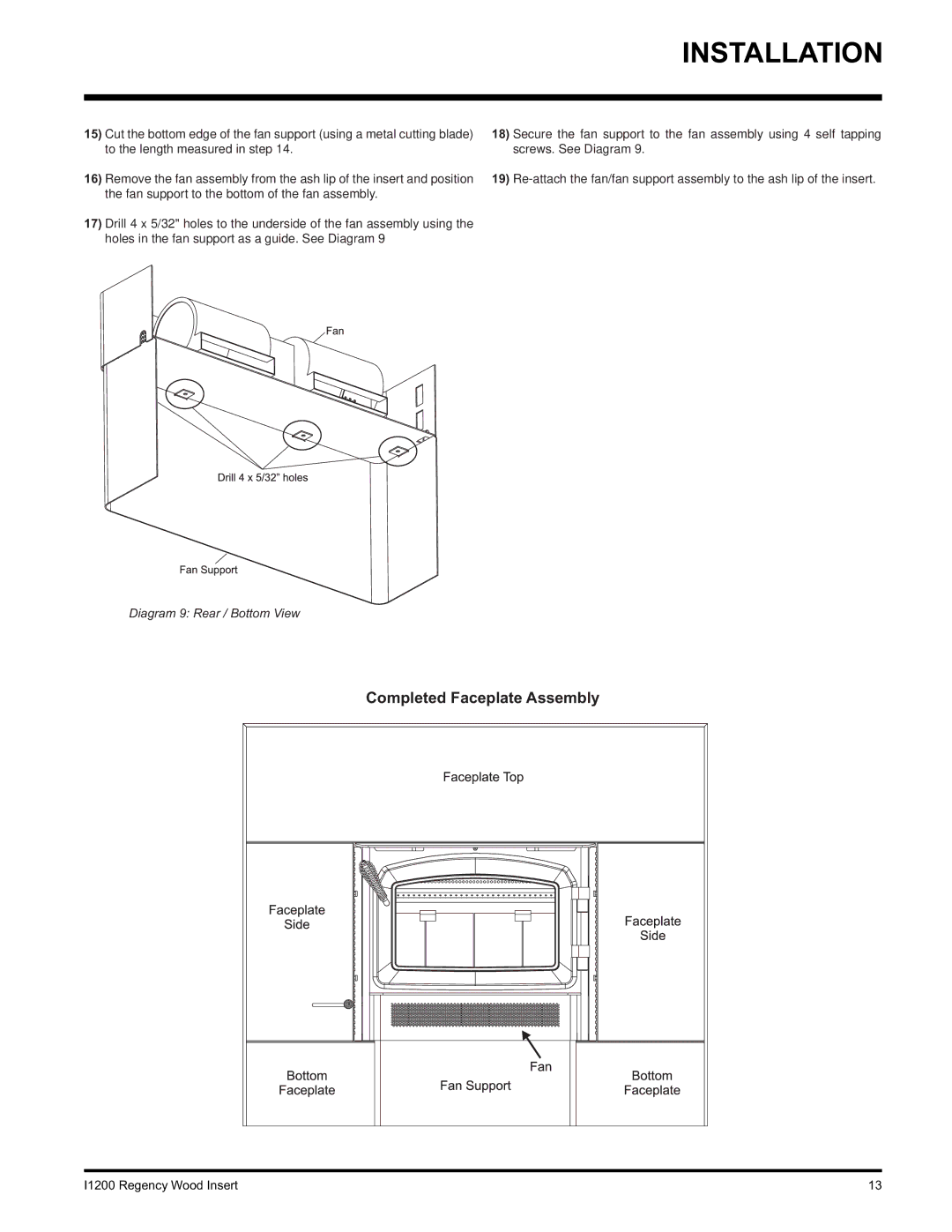 Regency I1200S installation manual Completed Faceplate Assembly 