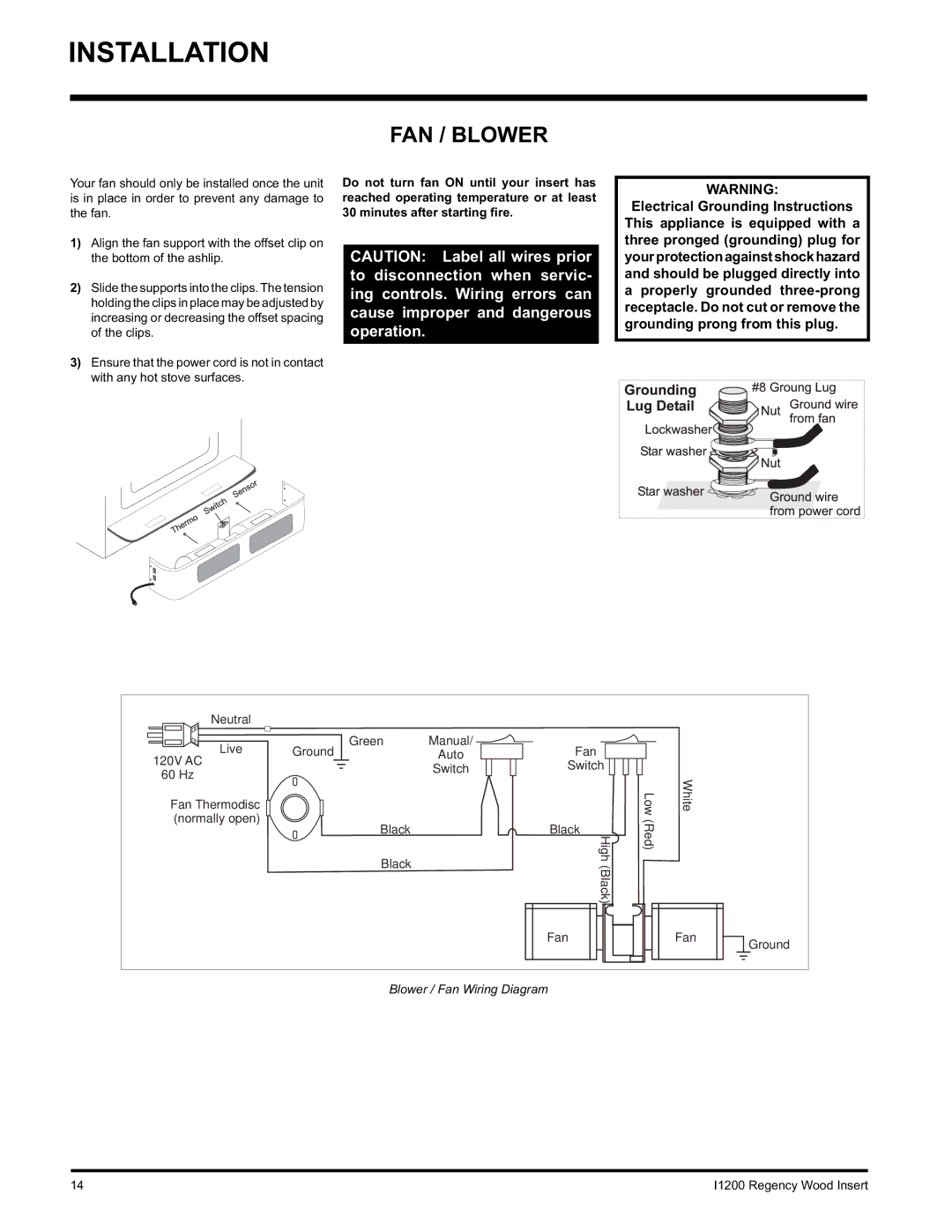 Regency I1200S installation manual FAN / Blower 