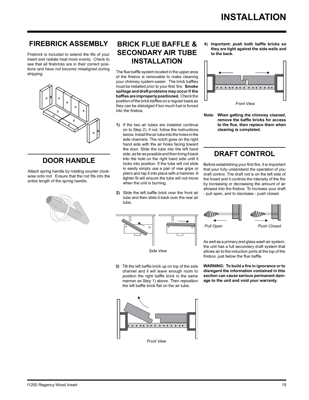 Regency I1200S installation manual Draft Control 