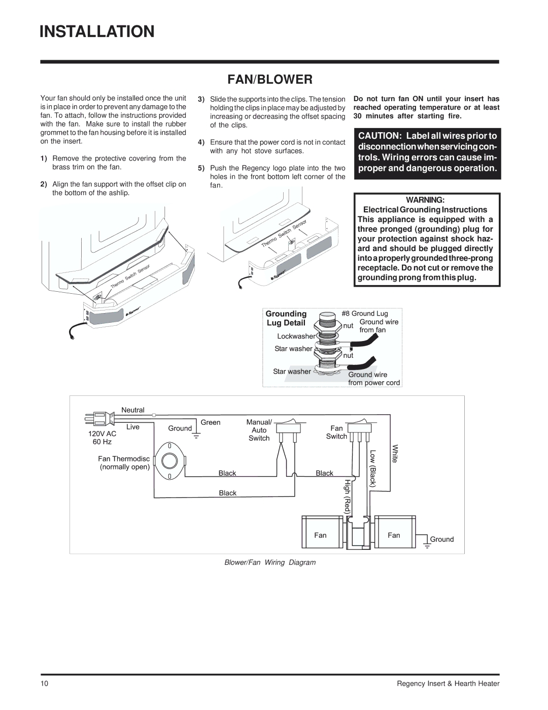 Regency I2100M installation manual Fan/Blower 