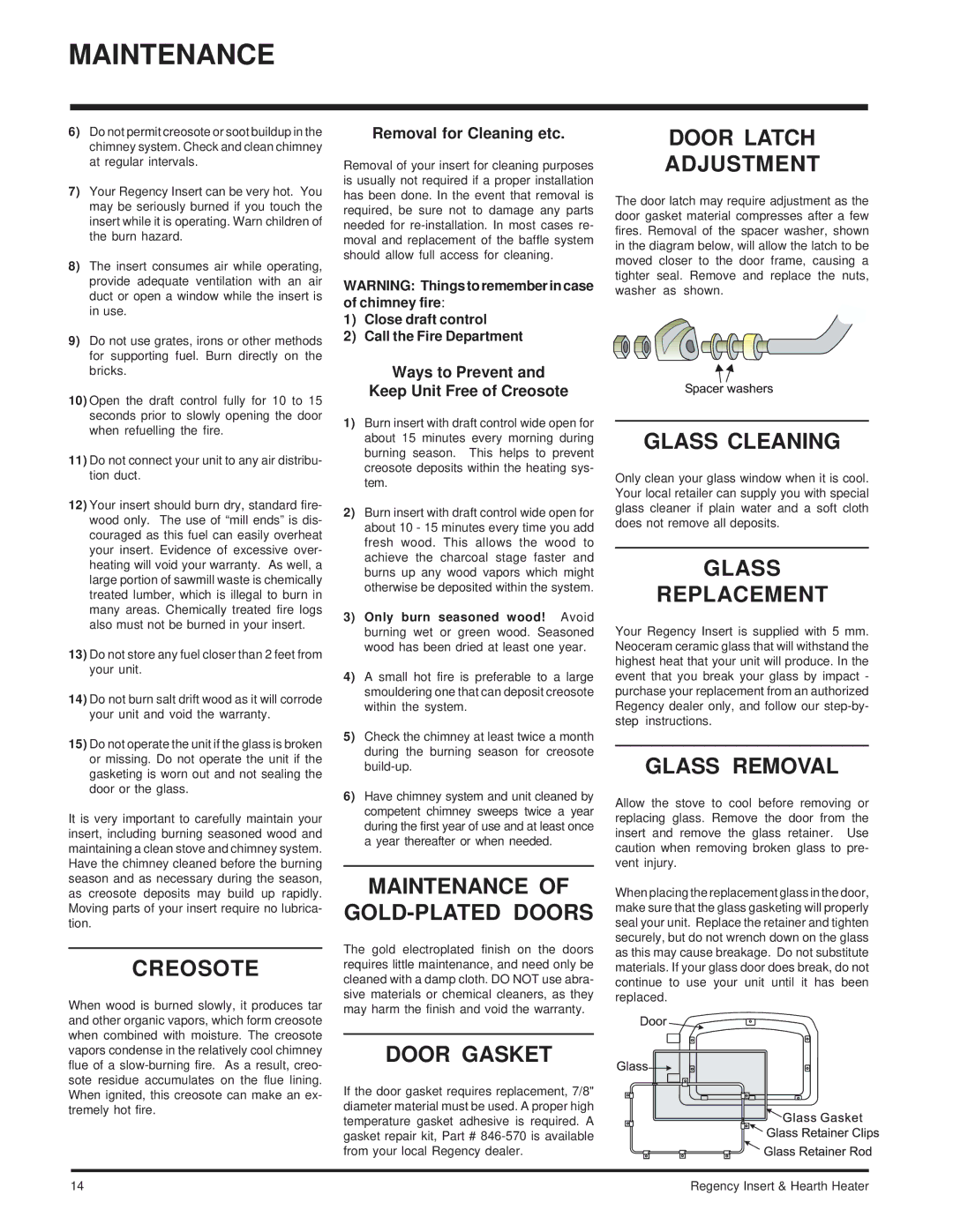 Regency I2100M installation manual Maintenance 