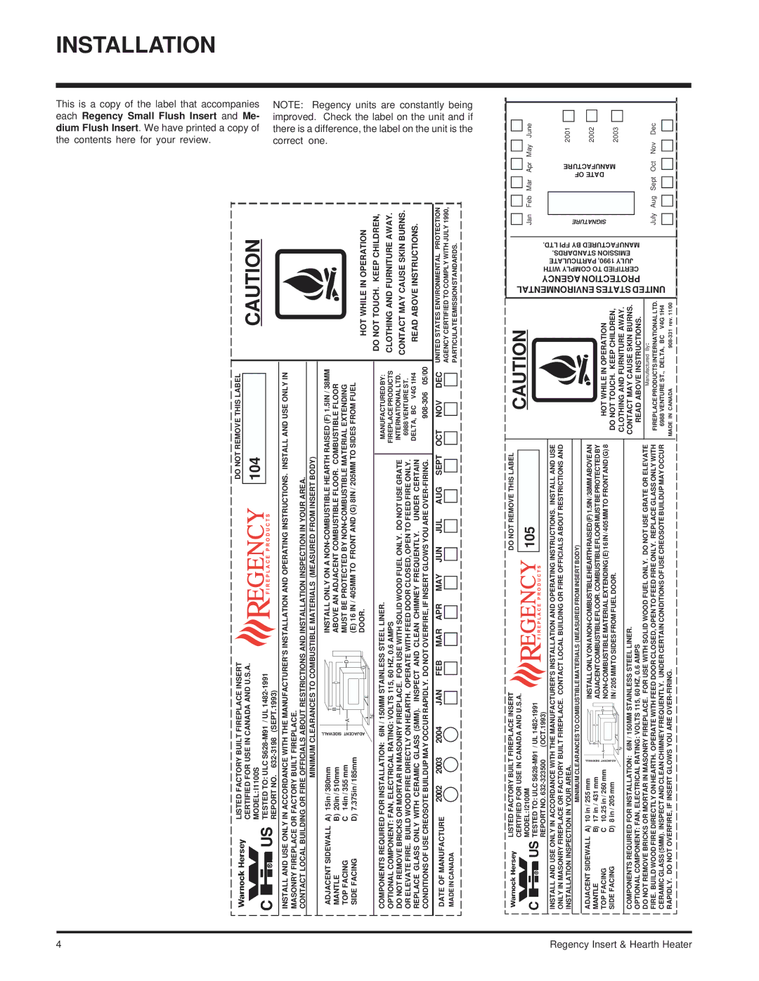 Regency I2100M installation manual Installation, Contents here for your review 