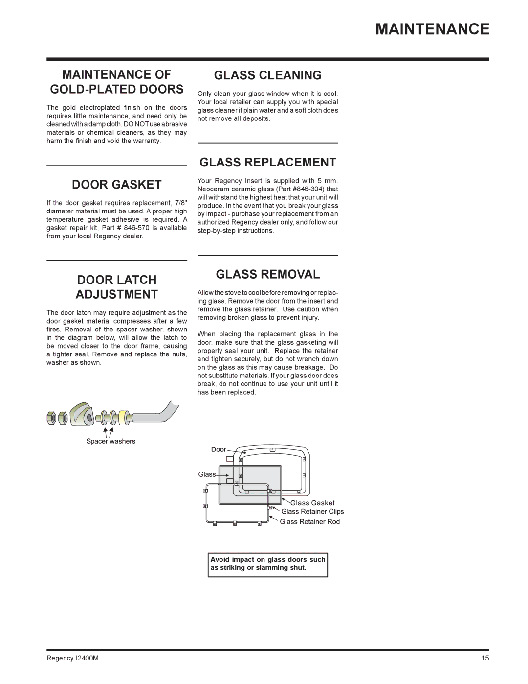 Regency I2400M installation manual Maintenance 