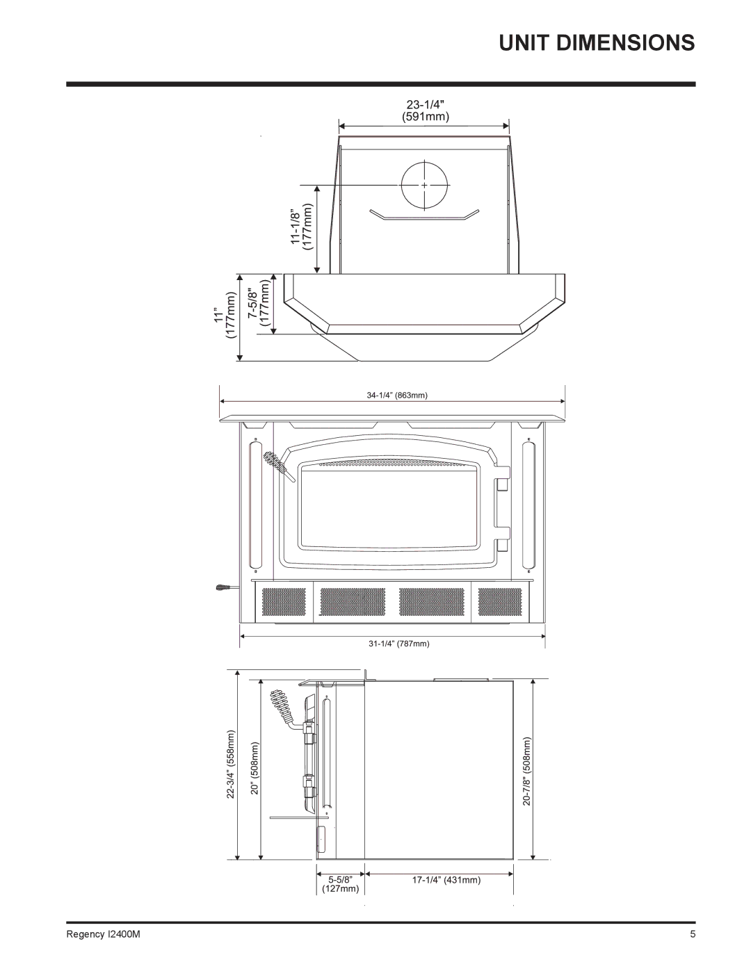 Regency I2400M installation manual Unit Dimensions 