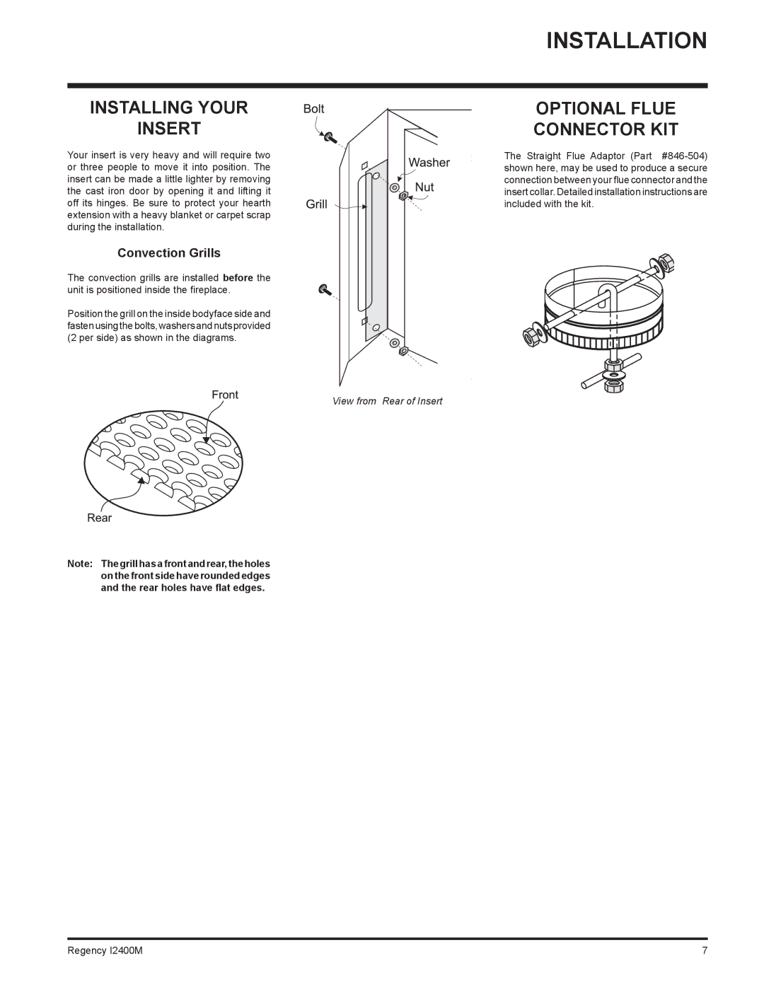 Regency I2400M installation manual Installing Your Insert, Optional Flue Connector KIT 