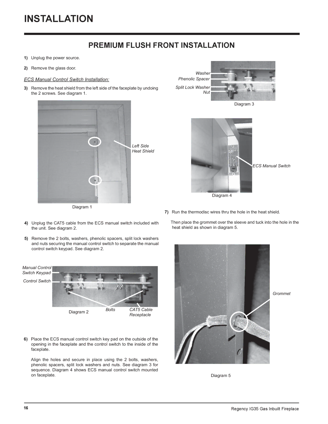 Regency IG35-NG, IG35-LPG, IG35-ULPG installation manual Premium Flush Front Installation 