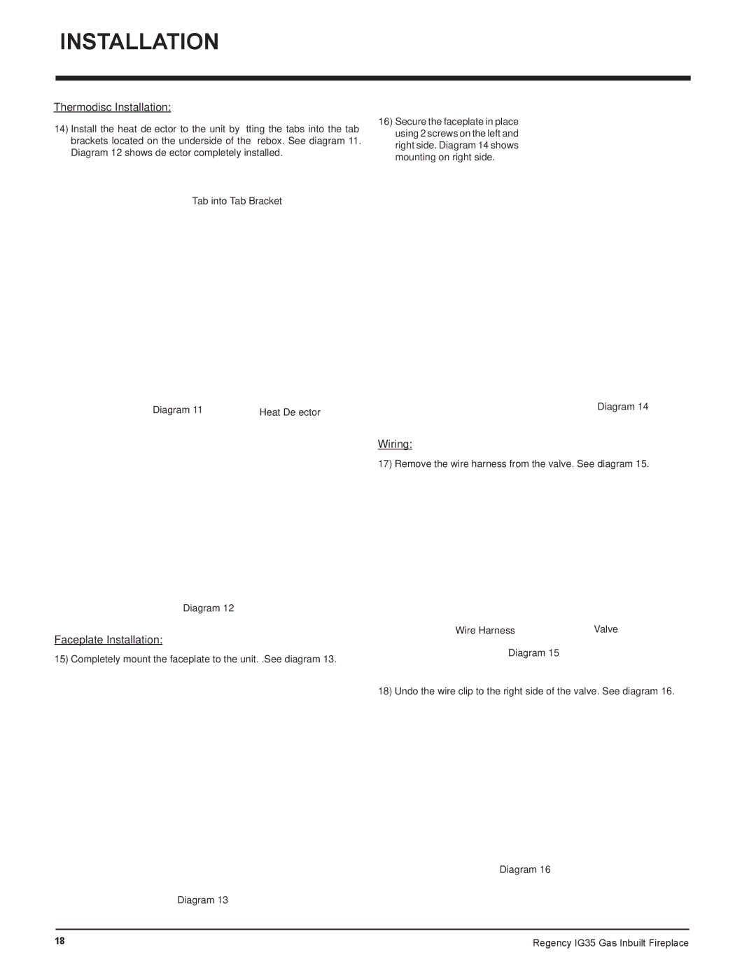 Regency IG35-LPG, IG35-NG, IG35-ULPG installation manual Tab into Tab Bracket, Heat Deﬂ ector, Wire Harness 
