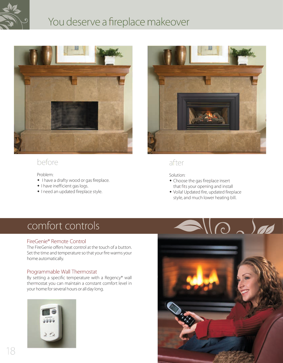 Regency L234, 944-072 manual You deserve a fireplace makeover, Comfort controls 